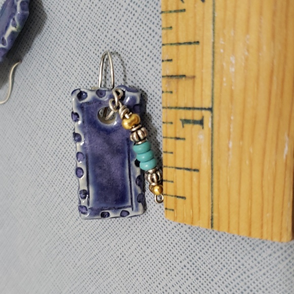 New Attractive Blue Ceramic and Turquoise Beads Dangle Earrings Mixed Metals - Picture 7 of 8